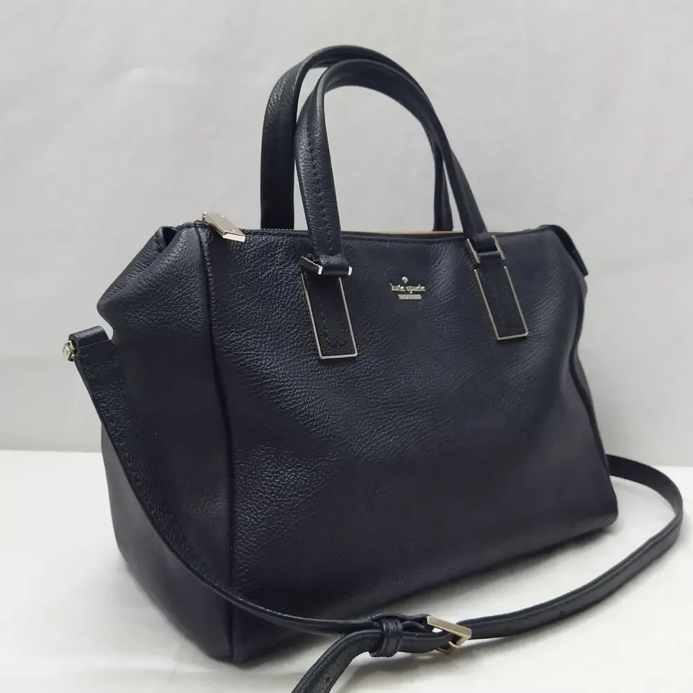 Kate Spade New York Black Leather Double Handles Zipper Satchel Shoulder Bag